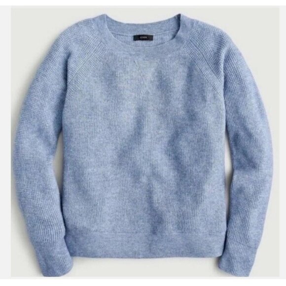 J.Crew Waffle Crewneck Sweater Merino Wool Alpaca Blend Heather Blue - Picture 1 of 4